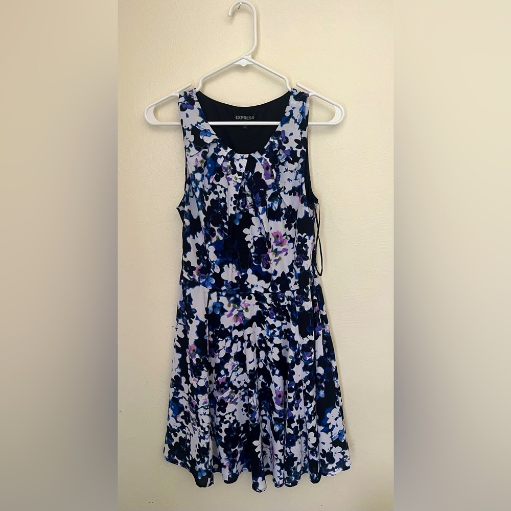 Express Pleated Sundress Blue And Purple Casual